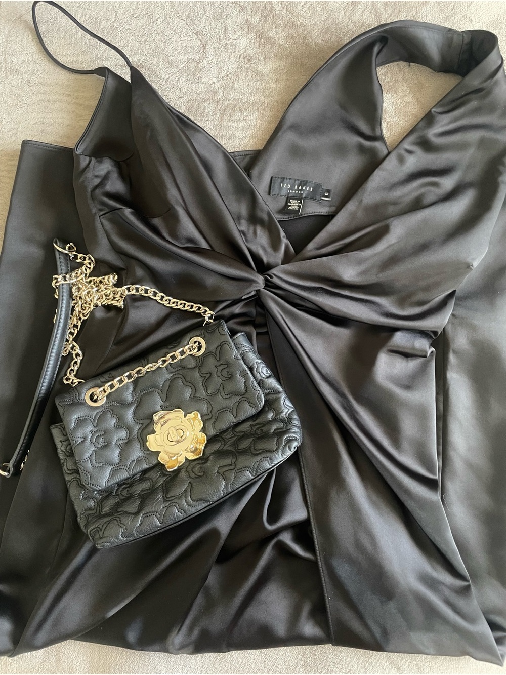 Ted Baker London Satin Dress & Leather Rose Lock Bag Set